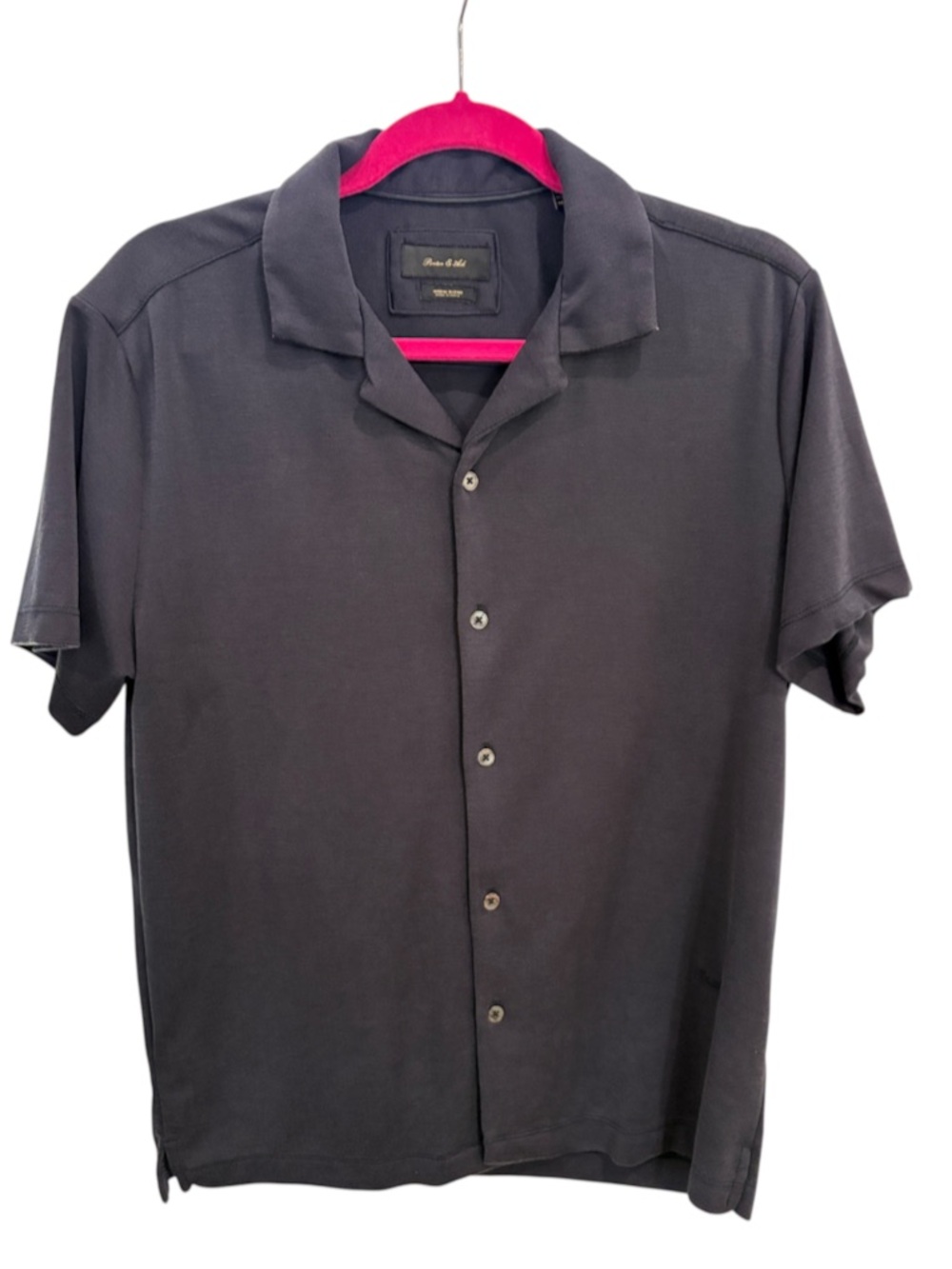 Porter & Ash Men’s Modal Blend Camp Collar Button-Up Shirt Navy M